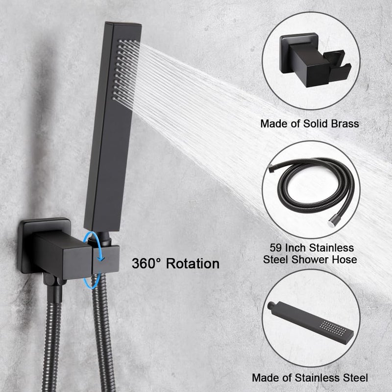 POP SANITARYWARE Matte Black Shower Faucet Set with Tub Spout Bathroom Rainfall 8 Inch Shower Head System with Handheld Single Handle Shower Trim Kit with Valve - Image 4
